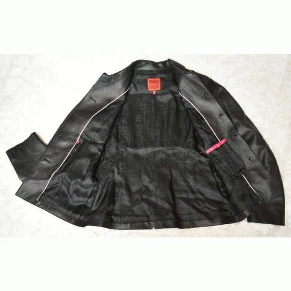 Cole Haan City black lambskin leather jacket coat button up pockets collar - Picture 5 of 6